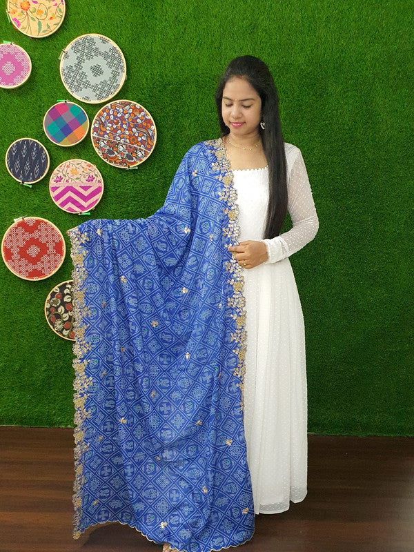 White georgette Anarkali dress with butti work and matching dupatta
