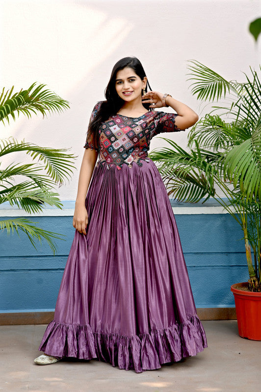 Vibrant purple floor-length Anarkali dress with sequins work