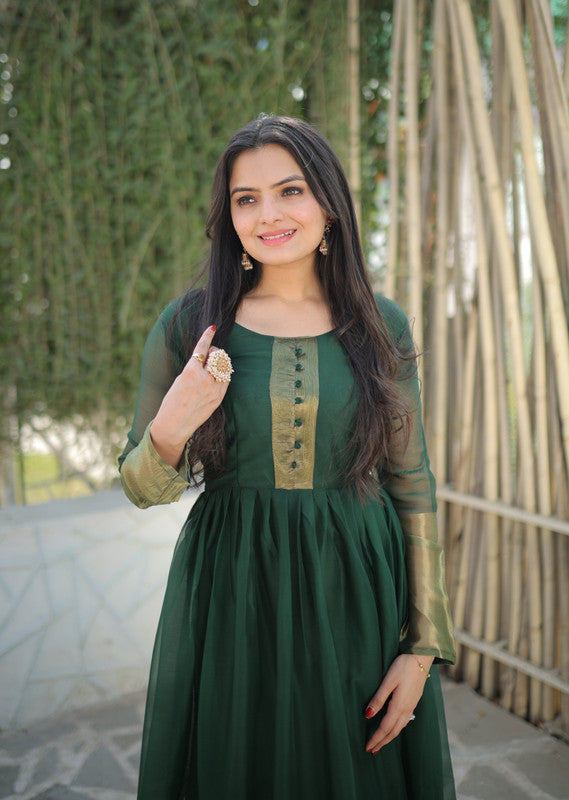 Green Chiffon Zari Woven Festive Anarkali Dress