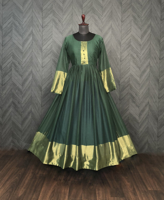 Green Chiffon Zari Woven Festive Anarkali Dress