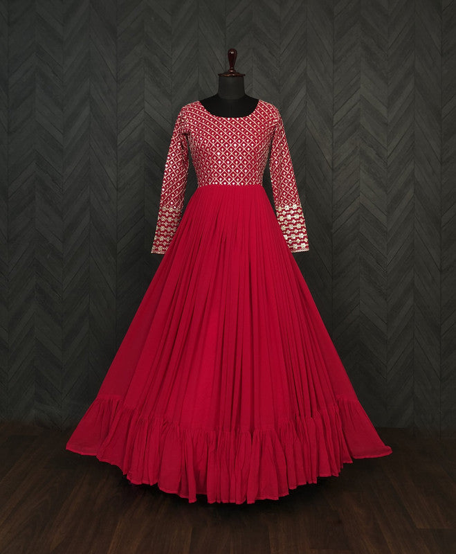 Pink Chiffon Anarkali Dress with Sequins & Zari Embroidery