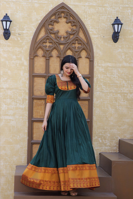 Green Silk Jacquard Weaving Festive Anarkali Gown