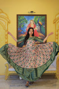 Green soft silk Anarkali dress with Patola print and jacquard weaving