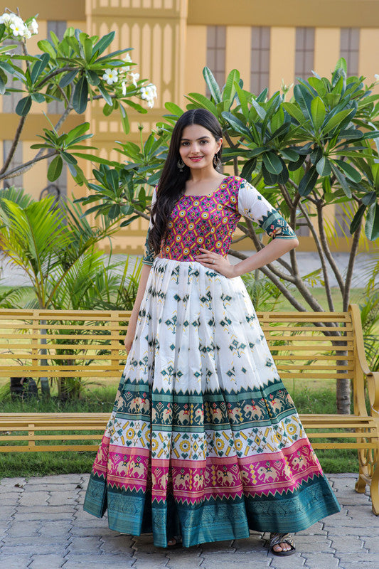 Women's Multicolor Patola Silk Jacquard Weaving Anarkali Dress