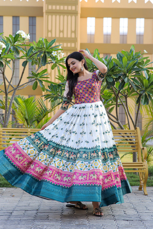 Women's Multicolor Patola Silk Jacquard Weaving Anarkali Dress