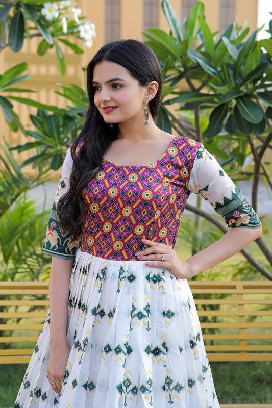 Women's Multicolor Patola Silk Jacquard Weaving Anarkali Dress