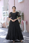 Black Faux Georgette printed floor-length Anarkali dress