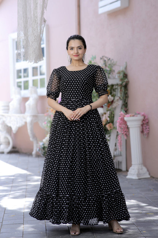 Black Faux Georgette printed floor-length Anarkali dress