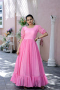Pink faux georgette printed festive Anarkali dress