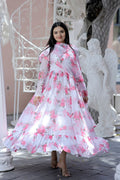 Pink faux georgette Anarkali dress with floral digital print and matching dupatta