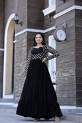 Jyoti Fashion Women's Black Faux Blooming Sequins with Zari Embroidered Anarkali Dress