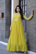 Yellow faux blooming Anarkali dress with sequins and Zari embroidery details