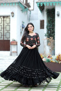 Elegant black Anarkali dress with sequin and multi-thread embroidery