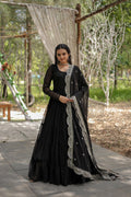 Black faux blooming 5-layer frill Anarkali dress for women