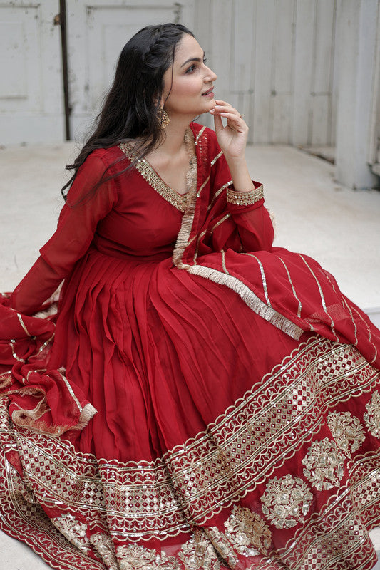 Maroon Faux Blooming Sequins Embroidered Anarkali Dress