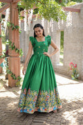 Jyoti Fashion Women's Green Dola Silk Printed Festive Designer Anarkali Dress