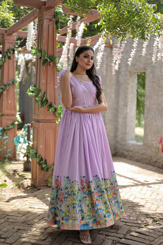 Purple Dola Silk Printed Festive Designer Anarkali Dress