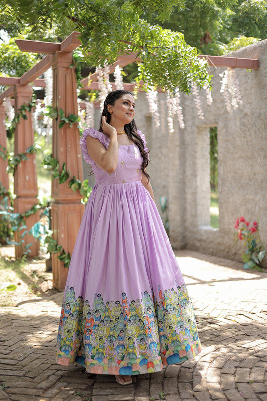 Purple Dola Silk Printed Festive Designer Anarkali Dress