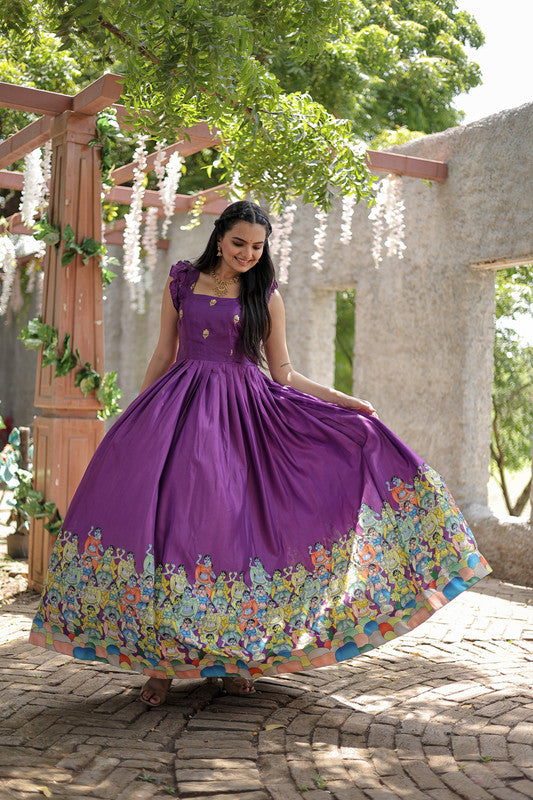 Wine Dola Silk Printed Festive Anarkali Dress