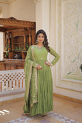 Elegant green faux georgette Anarkali dress with embroidery and dupatta