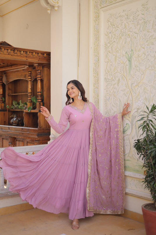 Purple Faux Georgette Embroidered Floor-Length Anarkali Dress