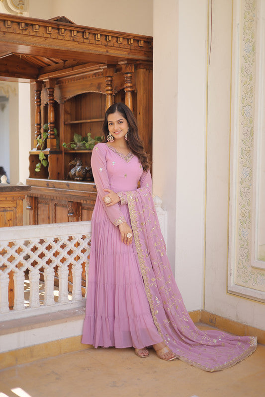 Purple Faux Georgette Embroidered Floor-Length Anarkali Dress