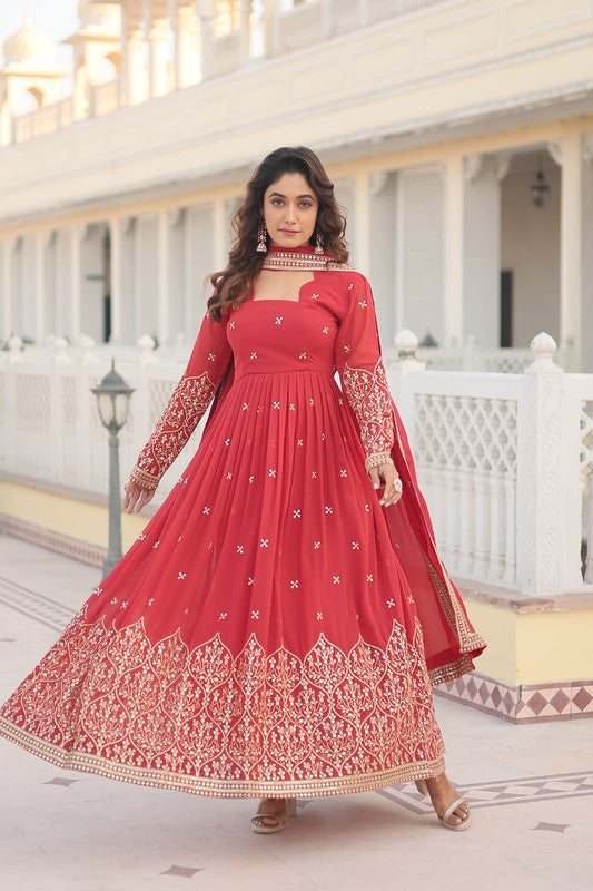 Gajri Faux Georgette Sequins Embroidered Anarkali Dress