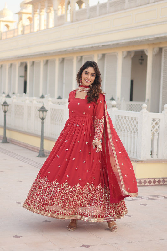 Gajri Faux Georgette Sequins Embroidered Anarkali Dress