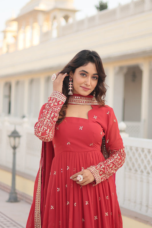 Gajri Faux Georgette Sequins Embroidered Anarkali Dress
