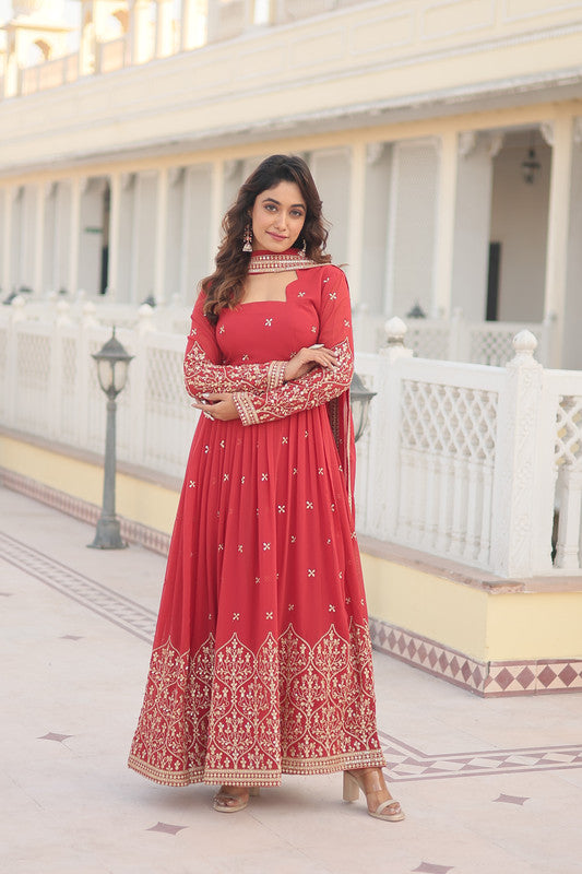 Gajri color Anarkali dress with sequins embroidery and flowing silhouette