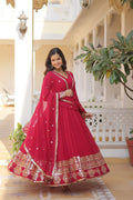 Jyoti Fashion Women's Rani Pink Faux Blooming Sequins Embroidered Partywear Anarkali Dress with Dupatta