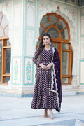 Wine Faux Blooming Anarkali dress with sequins embroidery and matching dupatta