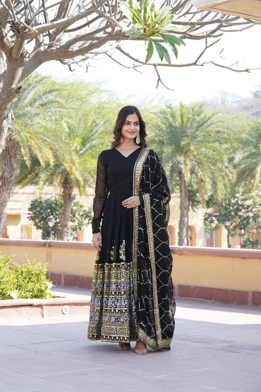 Black Faux Blooming Anarkali dress with sequins embroidery
