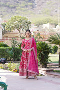Pink Viscose Jacquard Anarkali dress with sequins embroidery for women