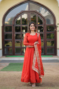 Gajri Russian silk Anarkali dress with distinct Kali pattern and floor-length flare