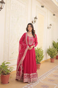 Vibrant Rani Pink Faux Blooming Anarkali dress with detailed sequins embroidery