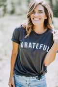 Relaxed fit charcoal grey Grateful cotton crew neck tee for women and men