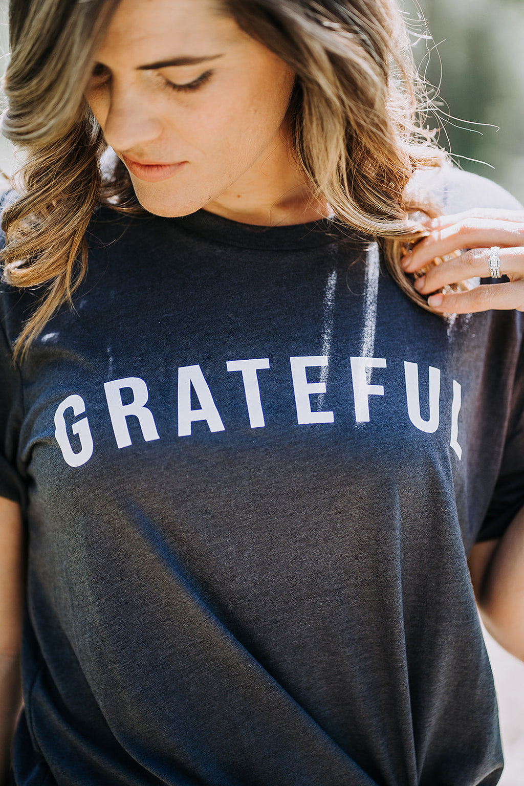 Grateful Unisex Cotton Crew Neck Tee - Charcoal Grey & White