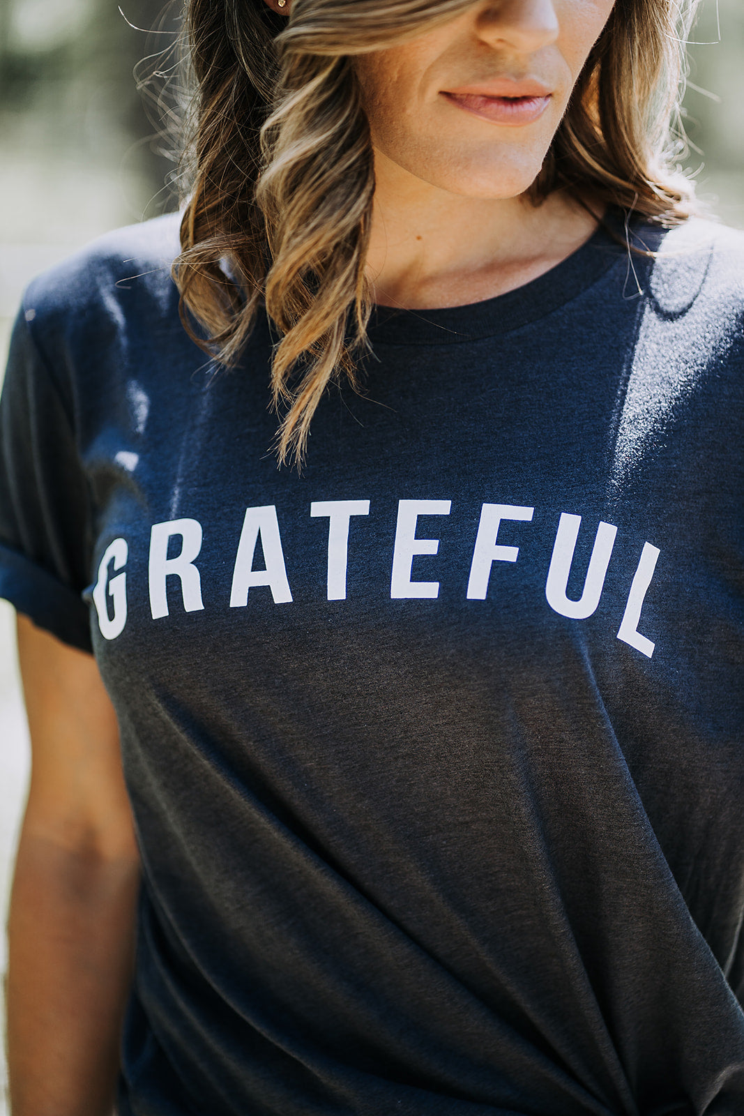 Grateful Unisex Cotton Crew Neck Tee - Charcoal Grey & White