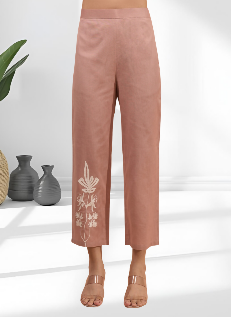 Powder Pink Cotton Linen Embroidered Cord Set with V-Neck Top