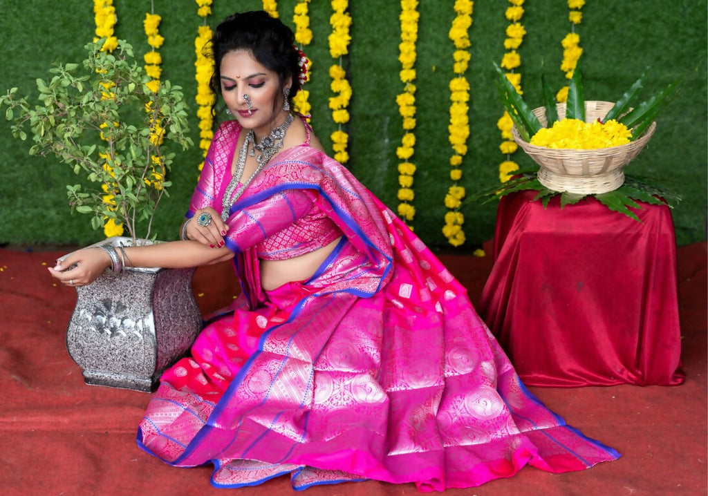 Pink Soft Handloom Silk Zari Woven Saree with Blouse