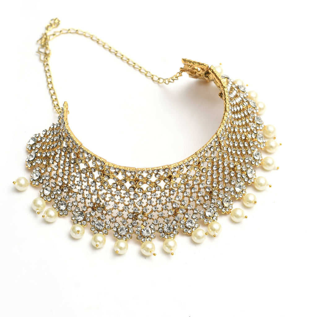 Heavy Brass Rajwadi Golden Choker Necklace Set