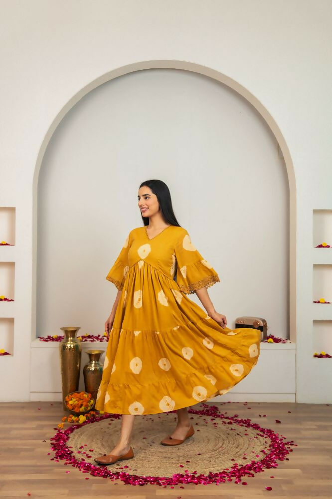 Mustard Yellow Tie & Dye Cotton Dress