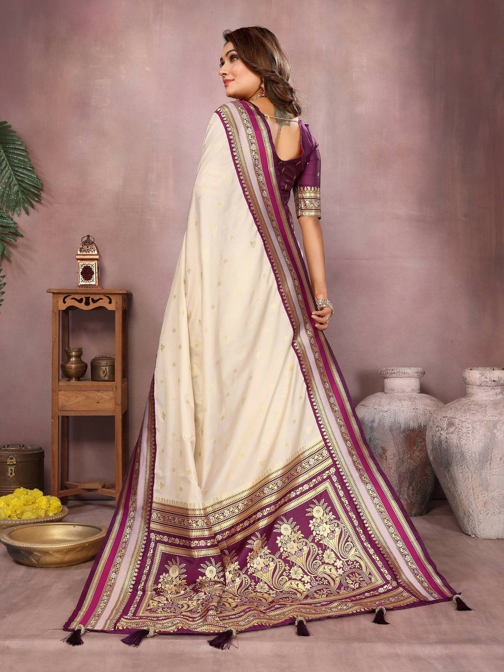 Cream Kalamkari Silk Weaving Saree