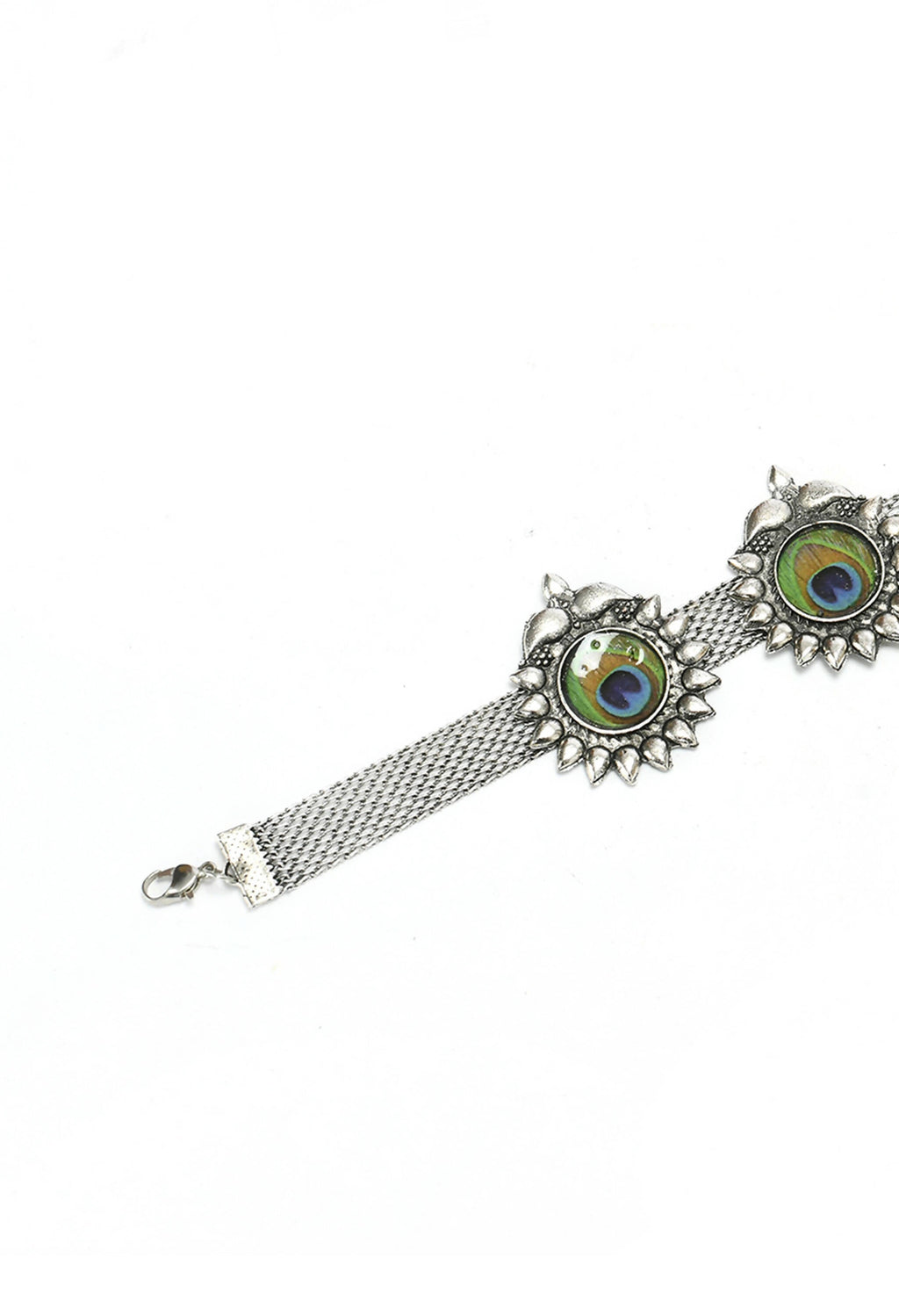 Oxidised Silver-Plated Peacock Wings Statement Choker