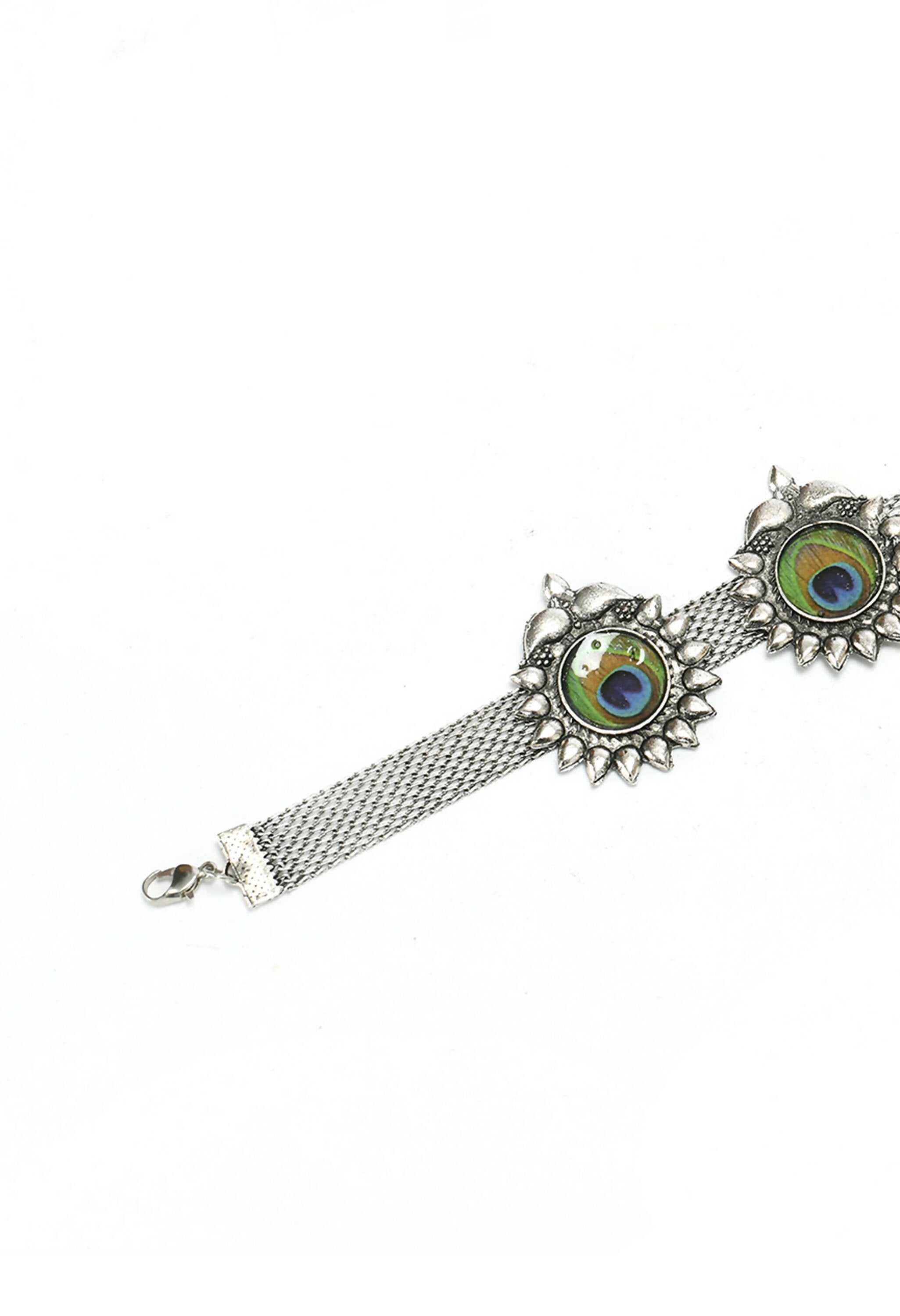 Oxidised Silver-Plated Peacock Wings Statement Choker