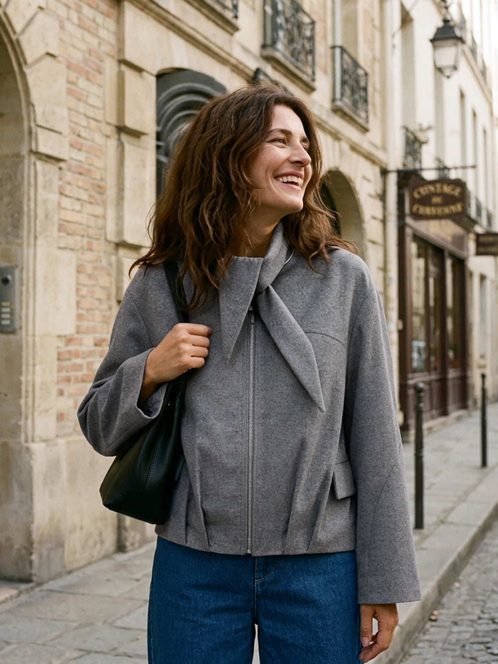 Wool Modular Scarf Collar Jacket MARIELA