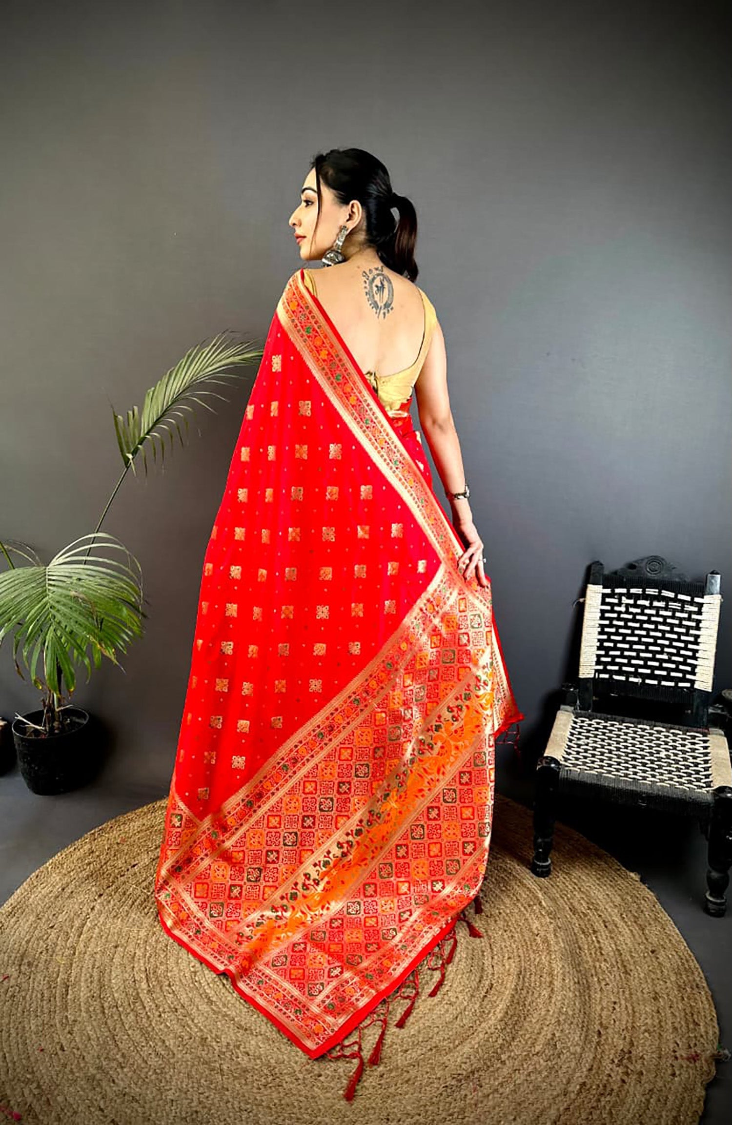 Red Banarasi Lichi Silk Saree with Traditional Meenakari Weaving