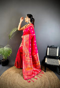 Coral Pink Banarasi Lichi Silk Saree with Meenakari Weaving