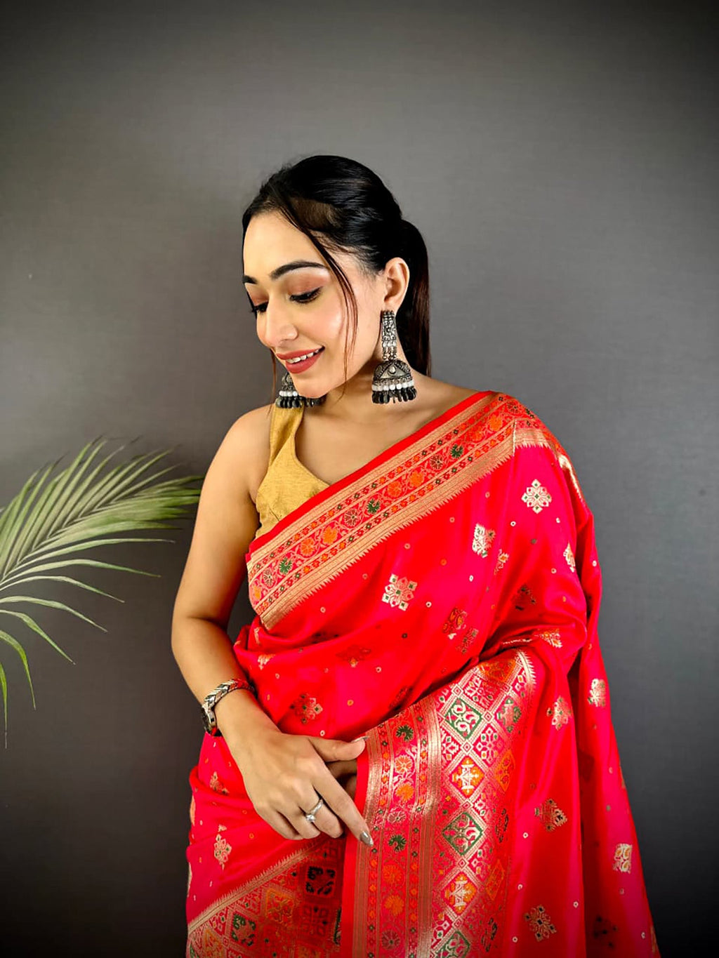 Red Banarasi Lichi Silk Saree with Meenakari Weaving